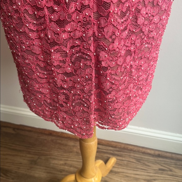 Aidan Mattox Beaded Fitted Ruched Cocktail Dress Pink lace Sleeveless Size 4 NWT - Picture 6 of 7